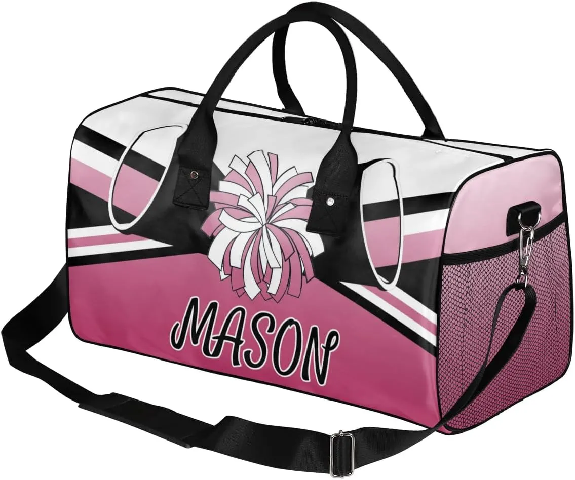 Personalized Cheerleader Cheer Bag Sport Duffel Bag with Name for Women Customized Travel Overnight Weekender Bags, Dark Pink Gradient Cheerleading