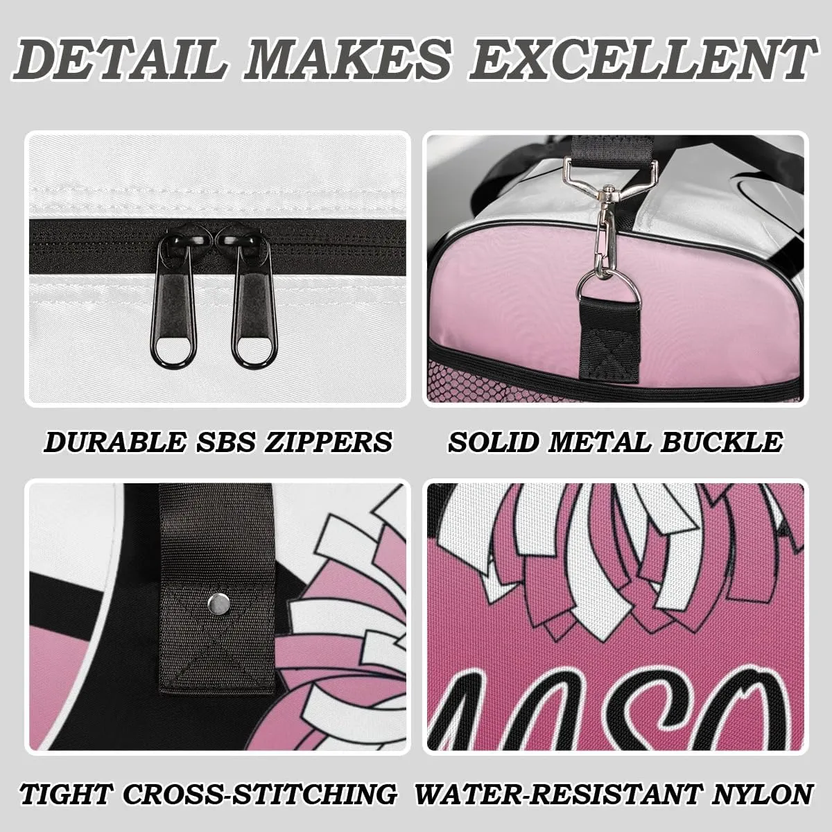 Personalized Cheerleader Cheer Bag Sport Duffel Bag with Name for Women Customized Travel Overnight Weekender Bags, Dark Pink Gradient Cheerleading