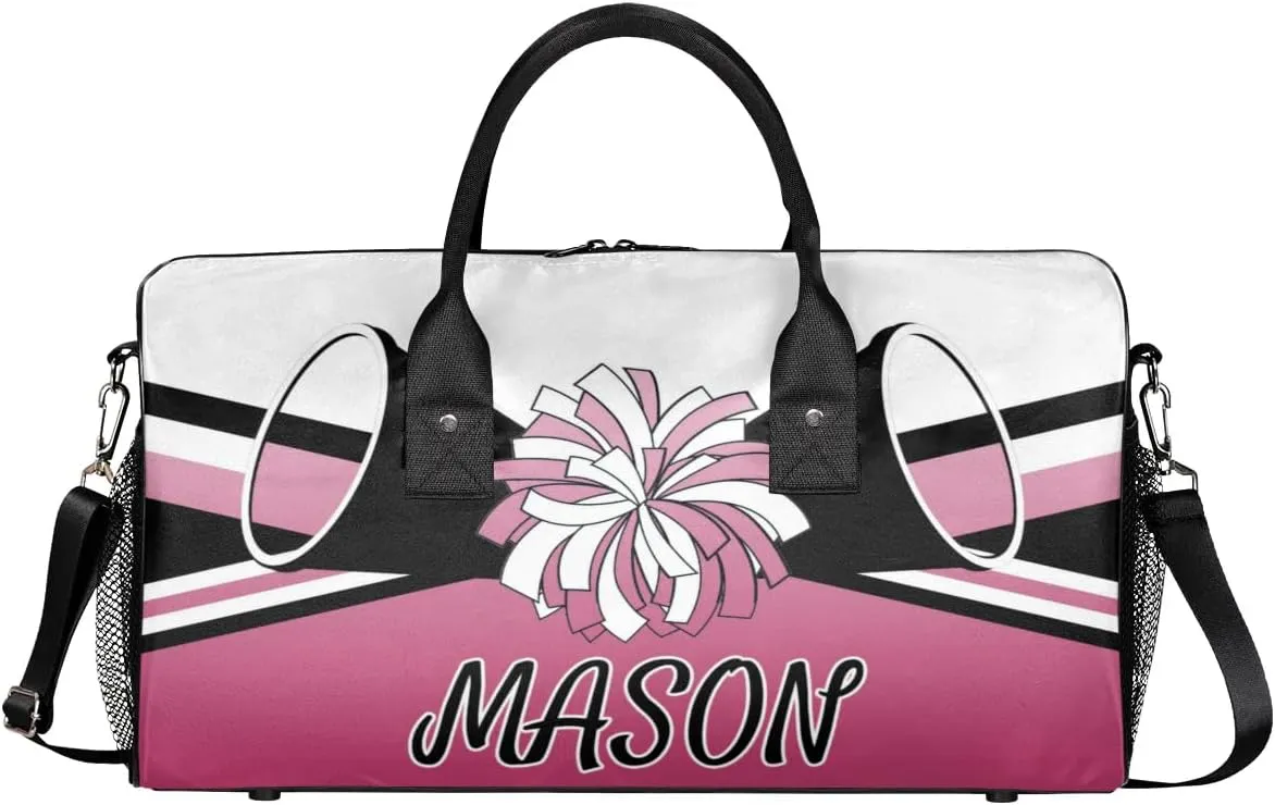 Personalized Cheerleader Cheer Bag Sport Duffel Bag with Name for Women Customized Travel Overnight Weekender Bags, Dark Pink Gradient Cheerleading