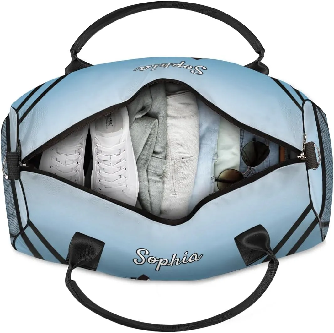 Personalized Cheerleader Cheer Bag Sport Duffel Bag with Team Name for Women Customized Name Travel Overnight Weekender Bags, Blue Gradient Cheerleading