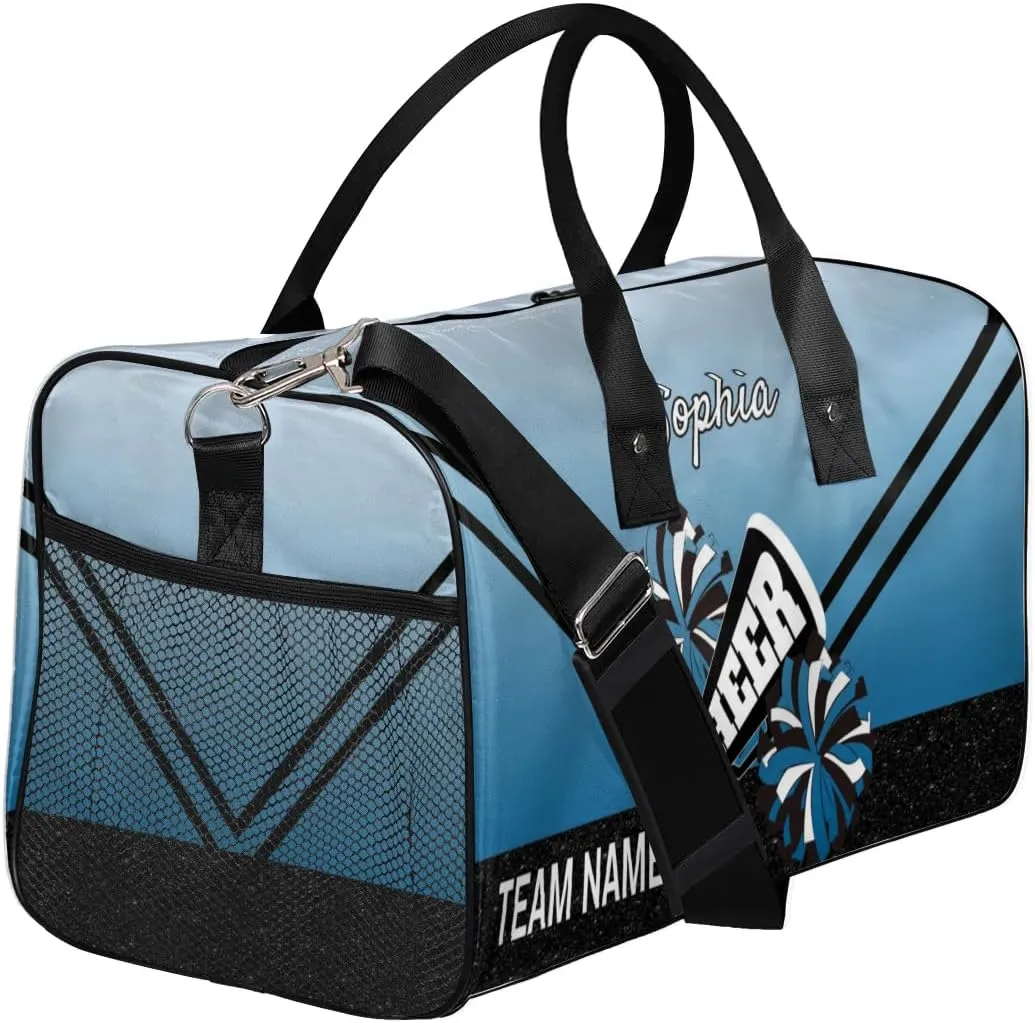 Personalized Cheerleader Cheer Bag Sport Duffel Bag with Team Name for Women Customized Name Travel Overnight Weekender Bags, Blue Gradient Cheerleading