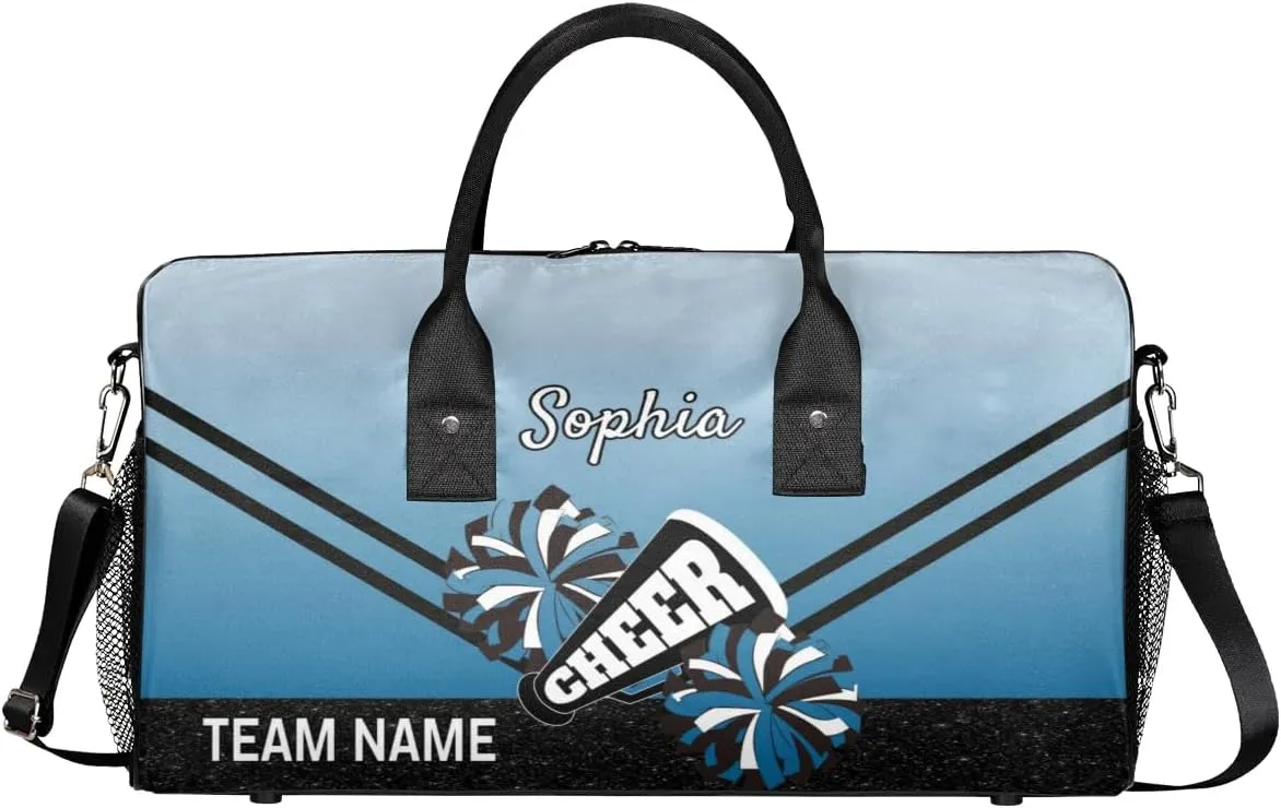 Personalized Cheerleader Cheer Bag Sport Duffel Bag with Team Name for Women Customized Name Travel Overnight Weekender Bags, Blue Gradient Cheerleading