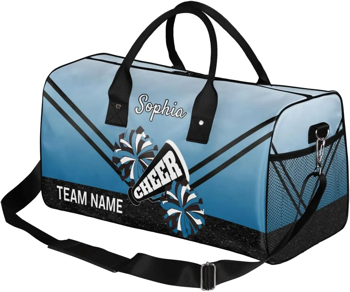 Personalized Cheerleader Cheer Bag Sport Duffel Bag with Team Name for Women Customized Name Travel Overnight Weekender Bags, Blue Gradient Cheerleading