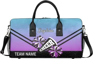 Personalized Cheerleader Cheer Bag Sport Duffel Bag with Team Name for Women Customized Name Travel Overnight Weekender Bags, Blue Purple Gradient Cheerleading