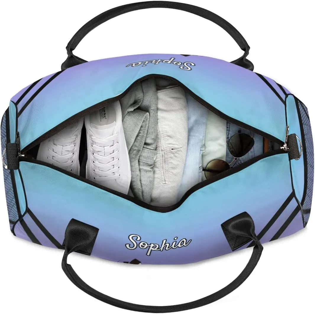 Personalized Cheerleader Cheer Bag Sport Duffel Bag with Team Name for Women Customized Name Travel Overnight Weekender Bags, Blue Purple Gradient Cheerleading