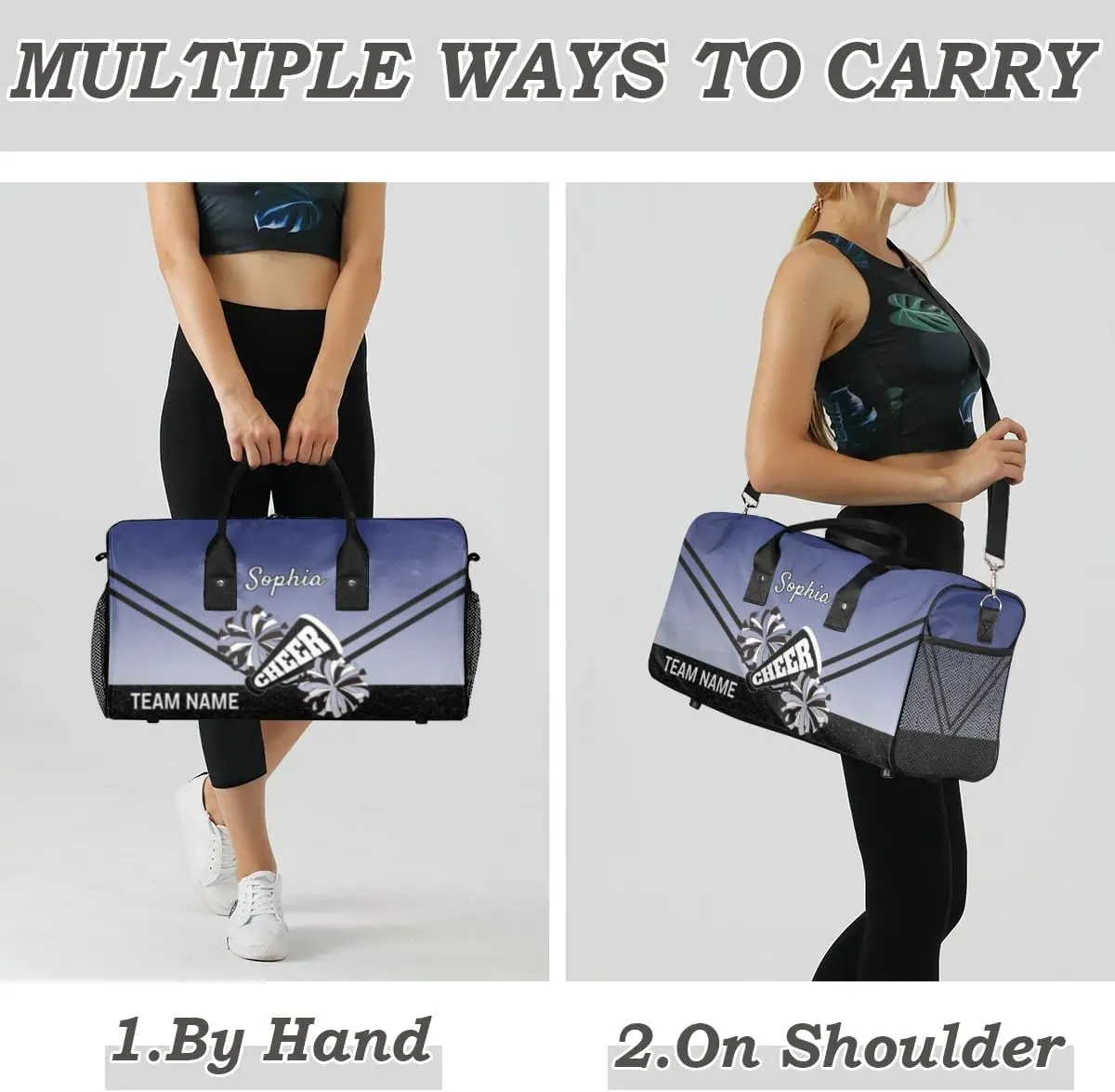 Personalized Cheerleader Cheer Bag Sport Duffel Bag with Team Name for Women Customized Name Travel Overnight Weekender Bags, Cobalt Blue Gradient Cheerleading