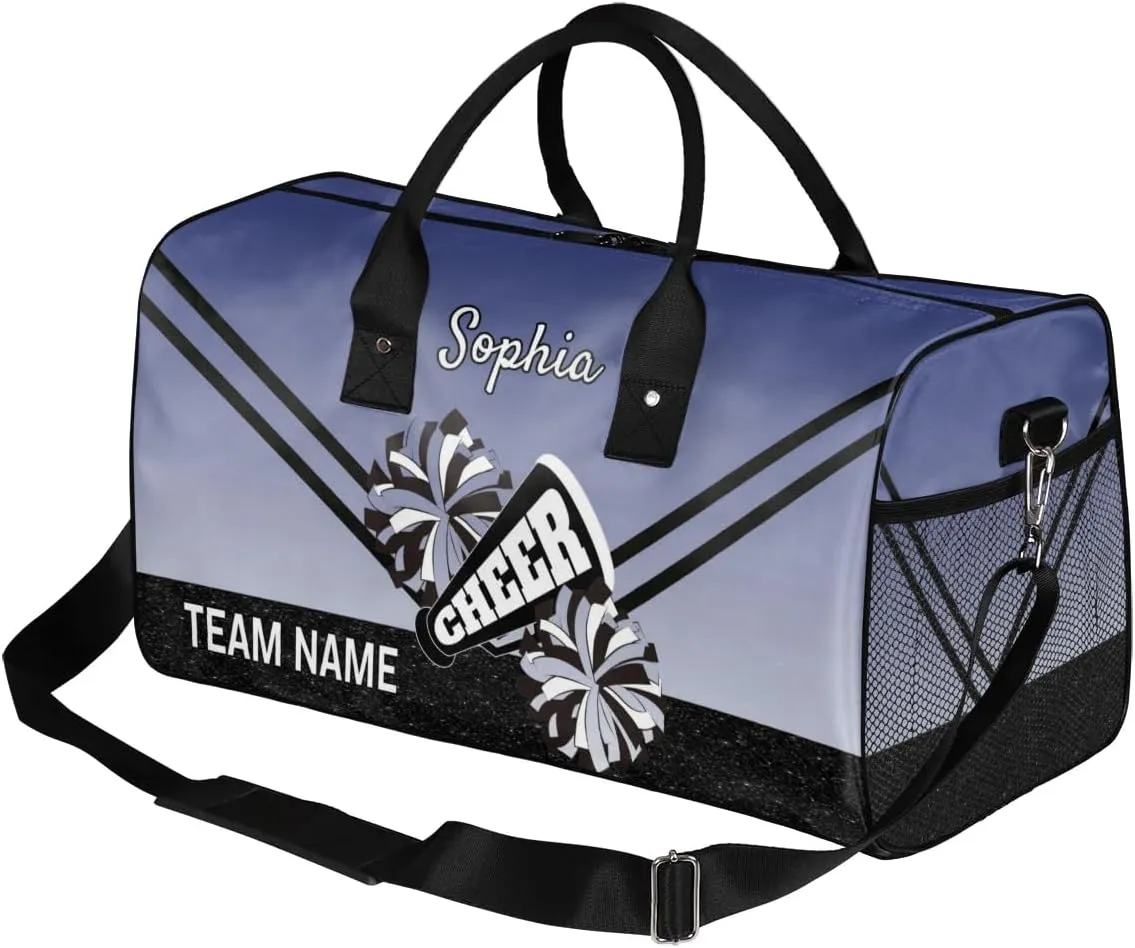 Personalized Cheerleader Cheer Bag Sport Duffel Bag with Team Name for Women Customized Name Travel Overnight Weekender Bags, Cobalt Blue Gradient Cheerleading