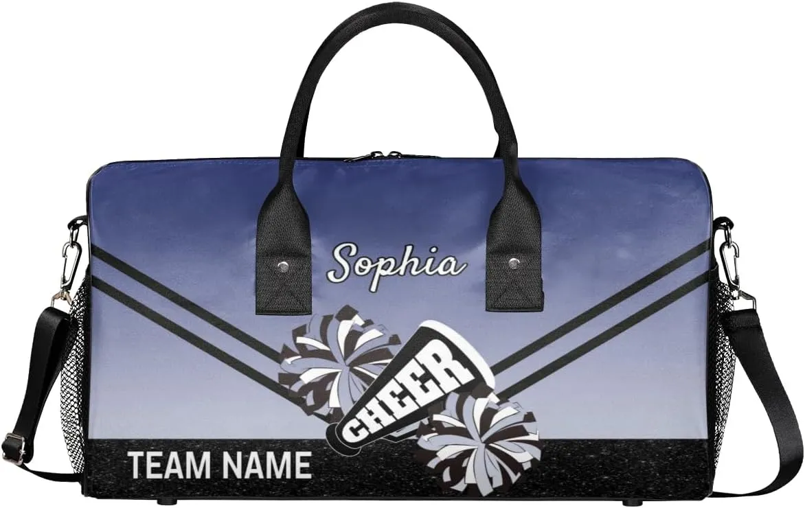 Personalized Cheerleader Cheer Bag Sport Duffel Bag with Team Name for Women Customized Name Travel Overnight Weekender Bags, Cobalt Blue Gradient Cheerleading