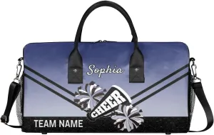 Personalized Cheerleader Cheer Bag Sport Duffel Bag with Team Name for Women Customized Name Travel Overnight Weekender Bags, Cobalt Blue Gradient Cheerleading