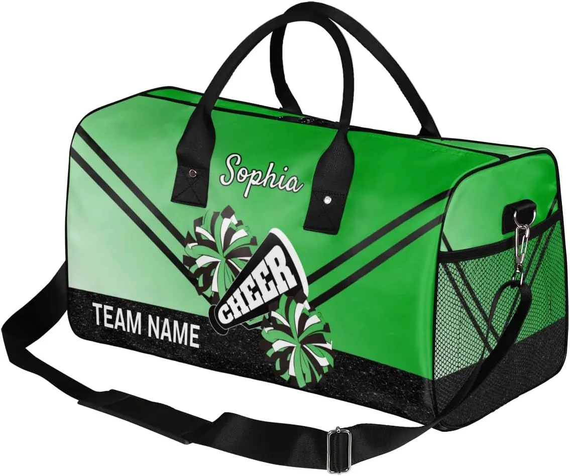 Personalized Cheerleader Cheer Bag Sport Duffel Bag with Team Name for Women Customized Name Travel Overnight Weekender Bags, Grass Green Gradient Cheerleading