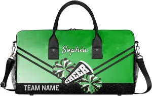 Personalized Cheerleader Cheer Bag Sport Duffel Bag with Team Name for Women Customized Name Travel Overnight Weekender Bags, Grass Green Gradient Cheerleading