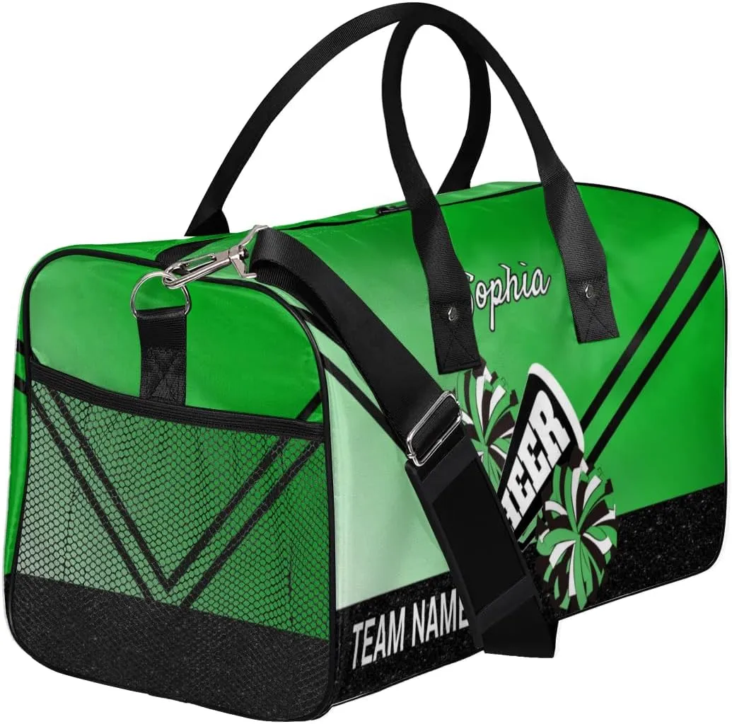 Personalized Cheerleader Cheer Bag Sport Duffel Bag with Team Name for Women Customized Name Travel Overnight Weekender Bags, Grass Green Gradient Cheerleading