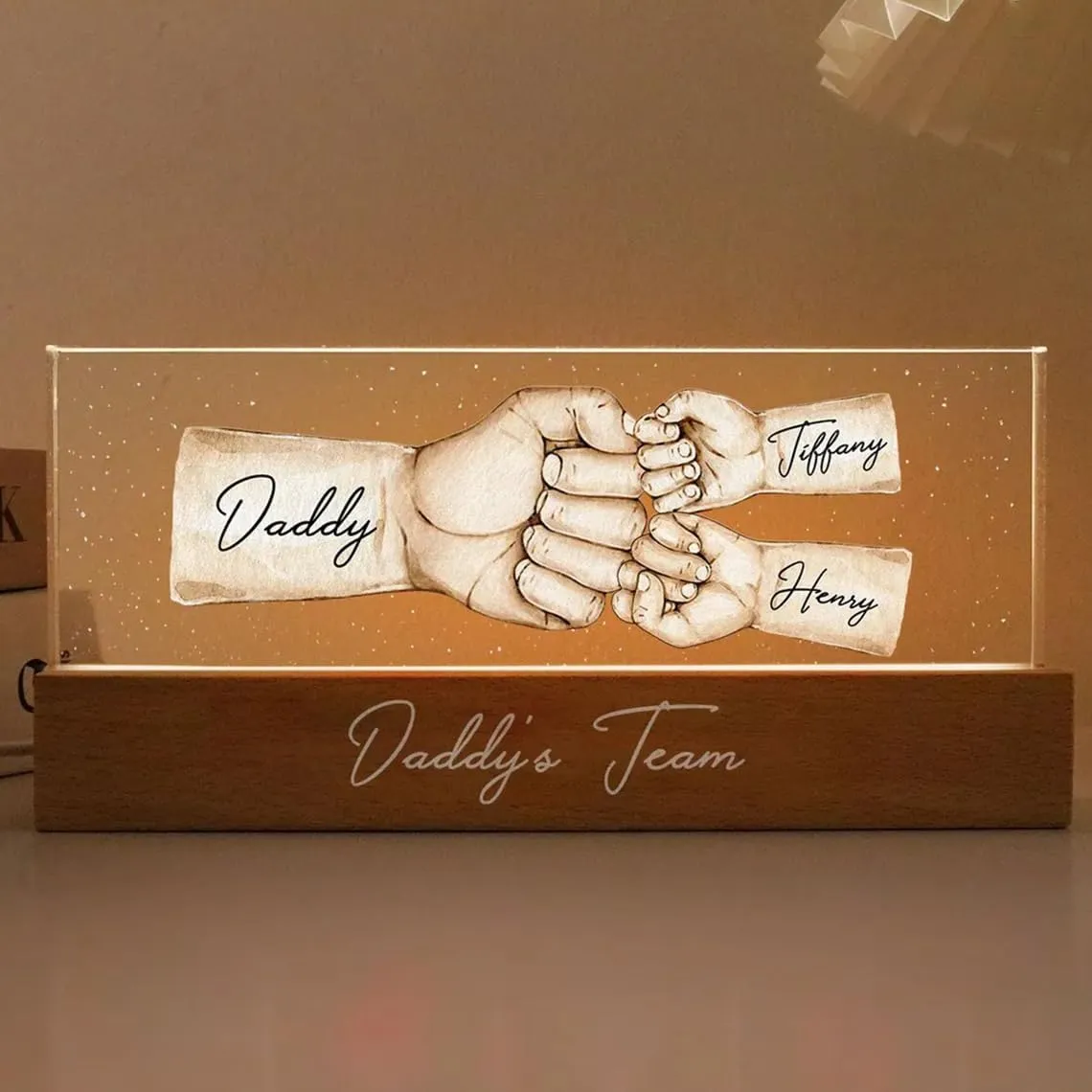 Personalized Dad Night Light, Fathers Day Gift for Dad, Father's Day Christmas Birthday Gifts for Daddy, Papa, Grandpa, Husband, Fist Bump Night Light (N1)