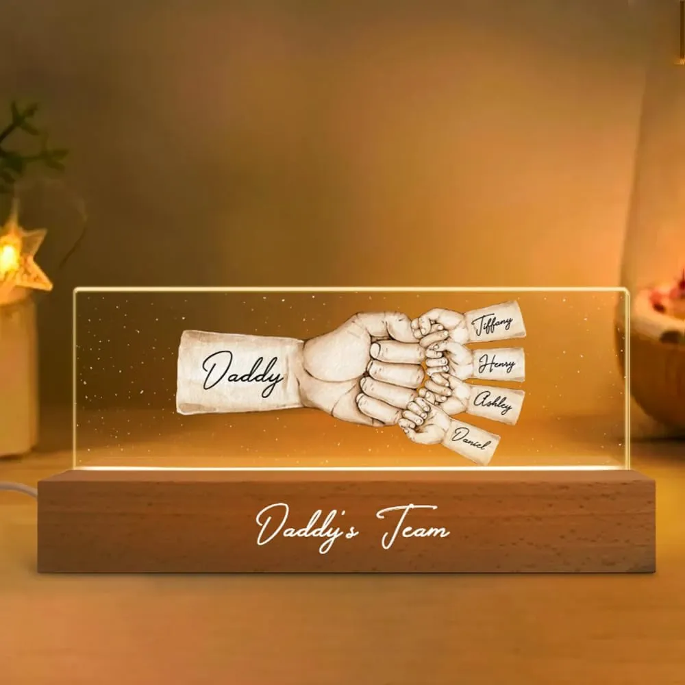 Personalized Dad Night Light, Fathers Day Gift for Dad, Father's Day Christmas Birthday Gifts for Daddy, Papa, Grandpa, Husband, Fist Bump Night Light (N1)