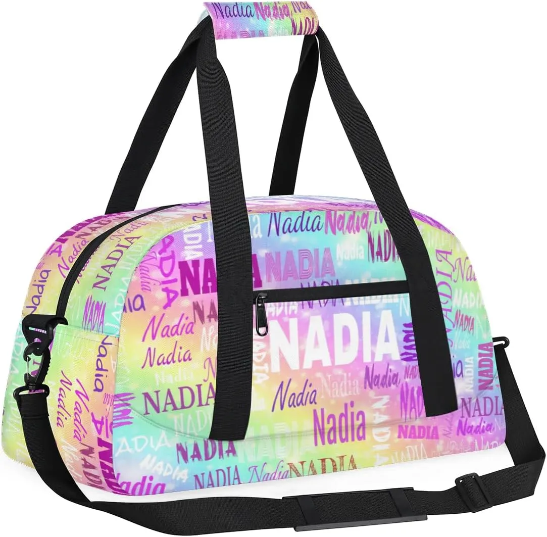 Personalized Dance Bag Girls Teens, Custom Name Sport Gym Ballet Dance Gear Fitness Duffle Gym Bag, Watercolor Colorful Galaxy with Stars Travel Weekender Lightweight Bags