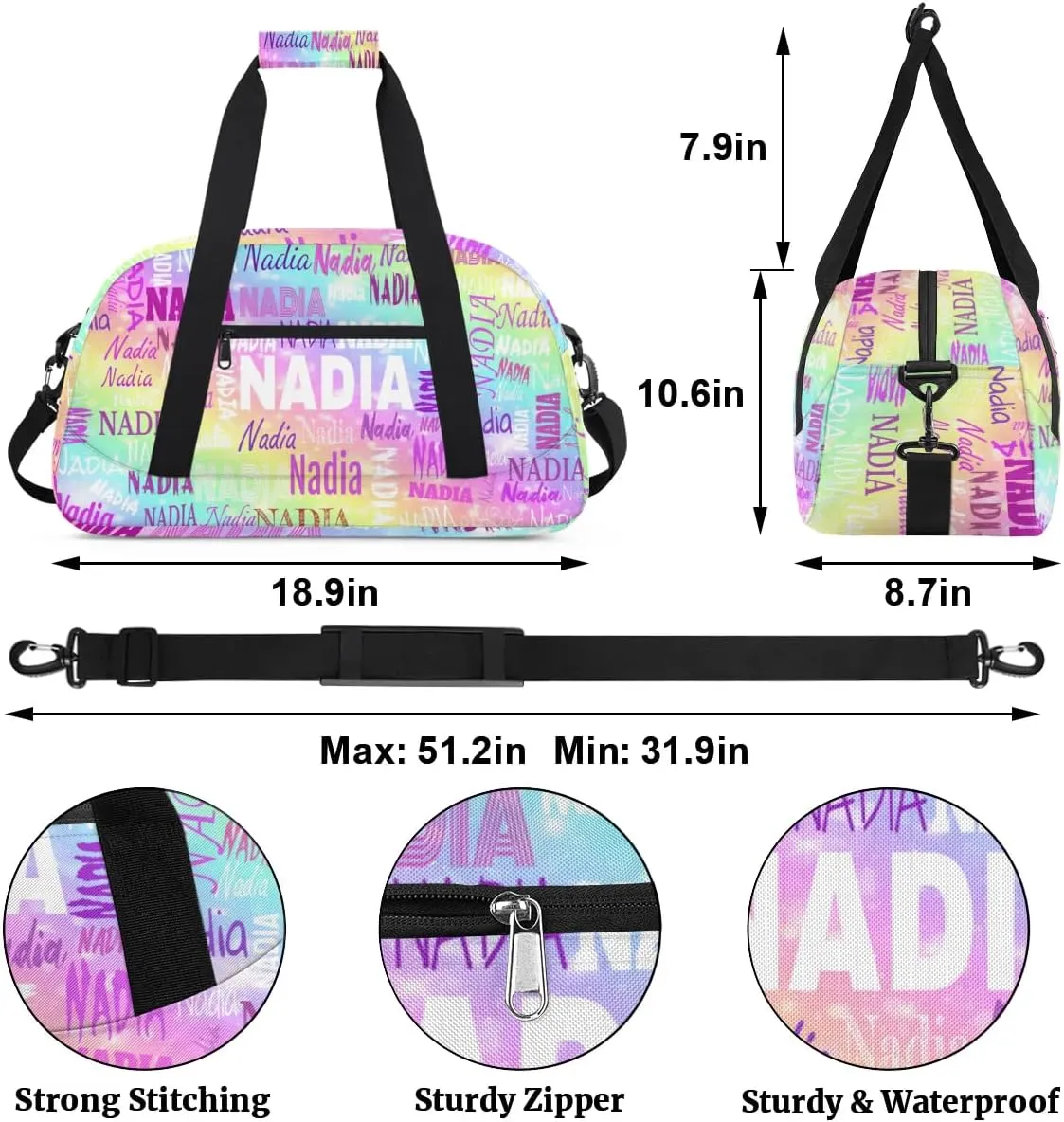 Personalized Dance Bag Girls Teens, Custom Name Sport Gym Ballet Dance Gear Fitness Duffle Gym Bag, Watercolor Colorful Galaxy with Stars Travel Weekender Lightweight Bags