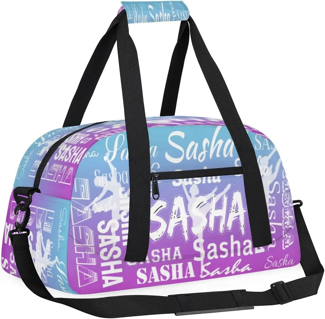 Personalized Dance Duffel Bag Name Cheer Bags, Custom Sport Duffel Gym Bag Weekender Bags for Travel Blue Purple Gradient Gymnastics Bag
