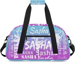 Personalized Dance Duffel Bag Name Cheer Bags, Custom Sport Duffel Gym Bag Weekender Bags for Travel Blue Purple Gradient Gymnastics Bag