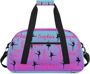Personalized Dance Gymnastics Bags, Custom Name Duffel Bag Cheer Bags, Custom Sport Duffel Gym Bag Travel Weekender Bags Blue Purple Gradient