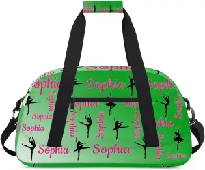 Personalized Dance Gymnastics Bags, Custom Name Duffel Bag Cheer Bags, Custom Sport Duffel Gym Bag Travel Weekender Bags Grass Green Gradient