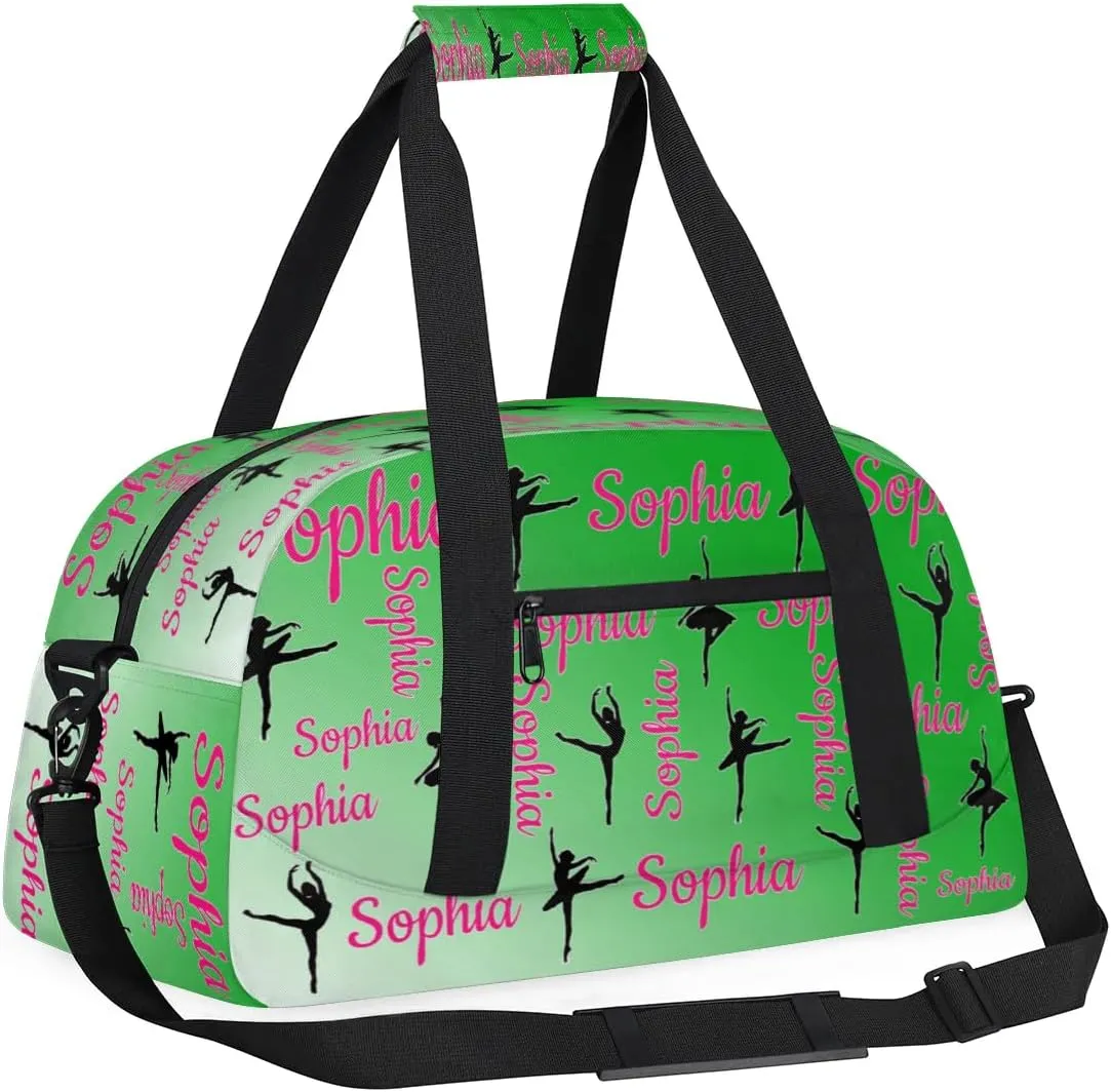 Personalized Dance Gymnastics Bags, Custom Name Duffel Bag Cheer Bags, Custom Sport Duffel Gym Bag Travel Weekender Bags Grass Green Gradient