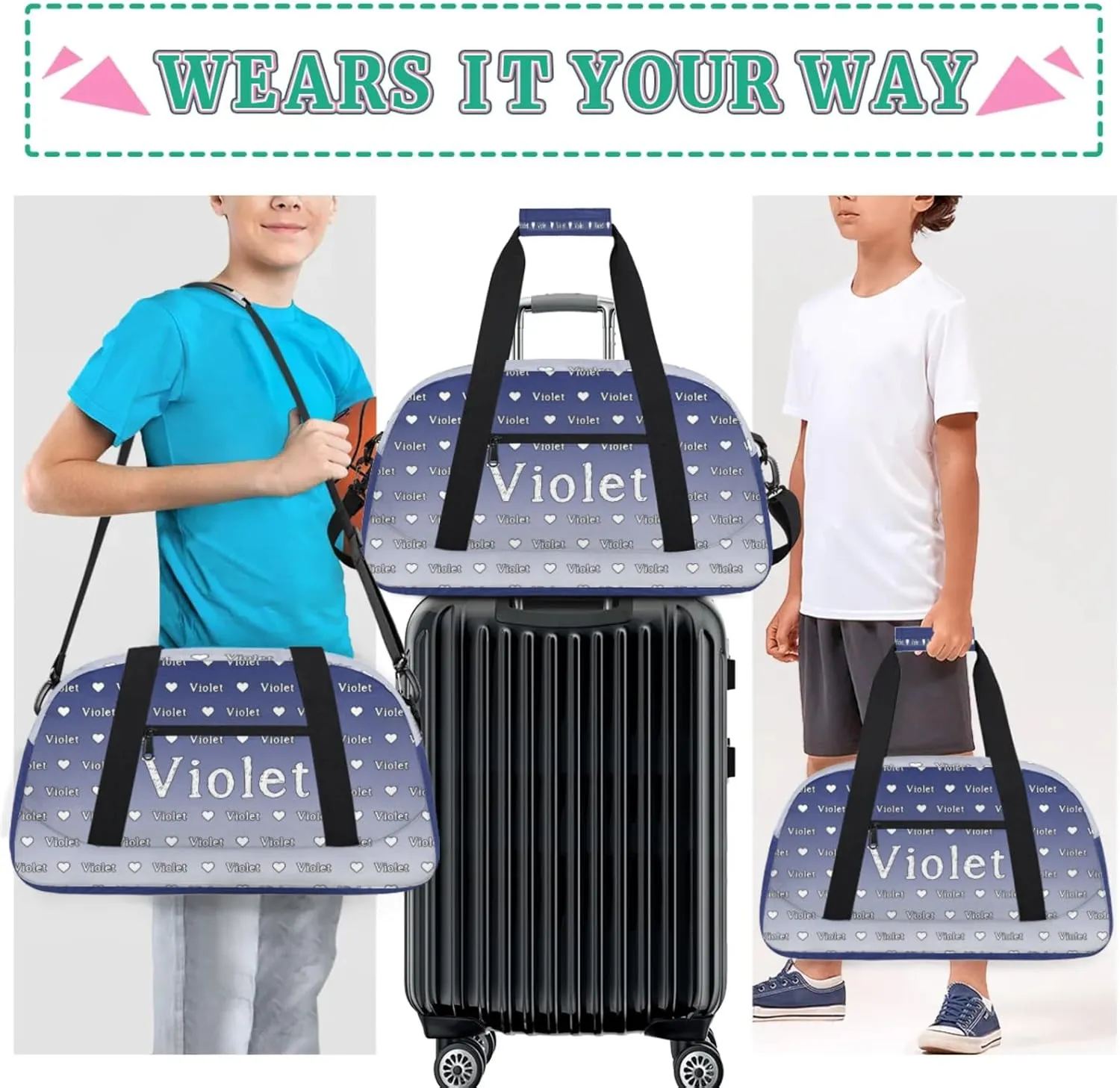 Personalized Duffel Bag Custom Sport Gym Travel Bags for Women Men, Customized Name Overnight Bags Weekender Bag, Cobalt Blue Gradient