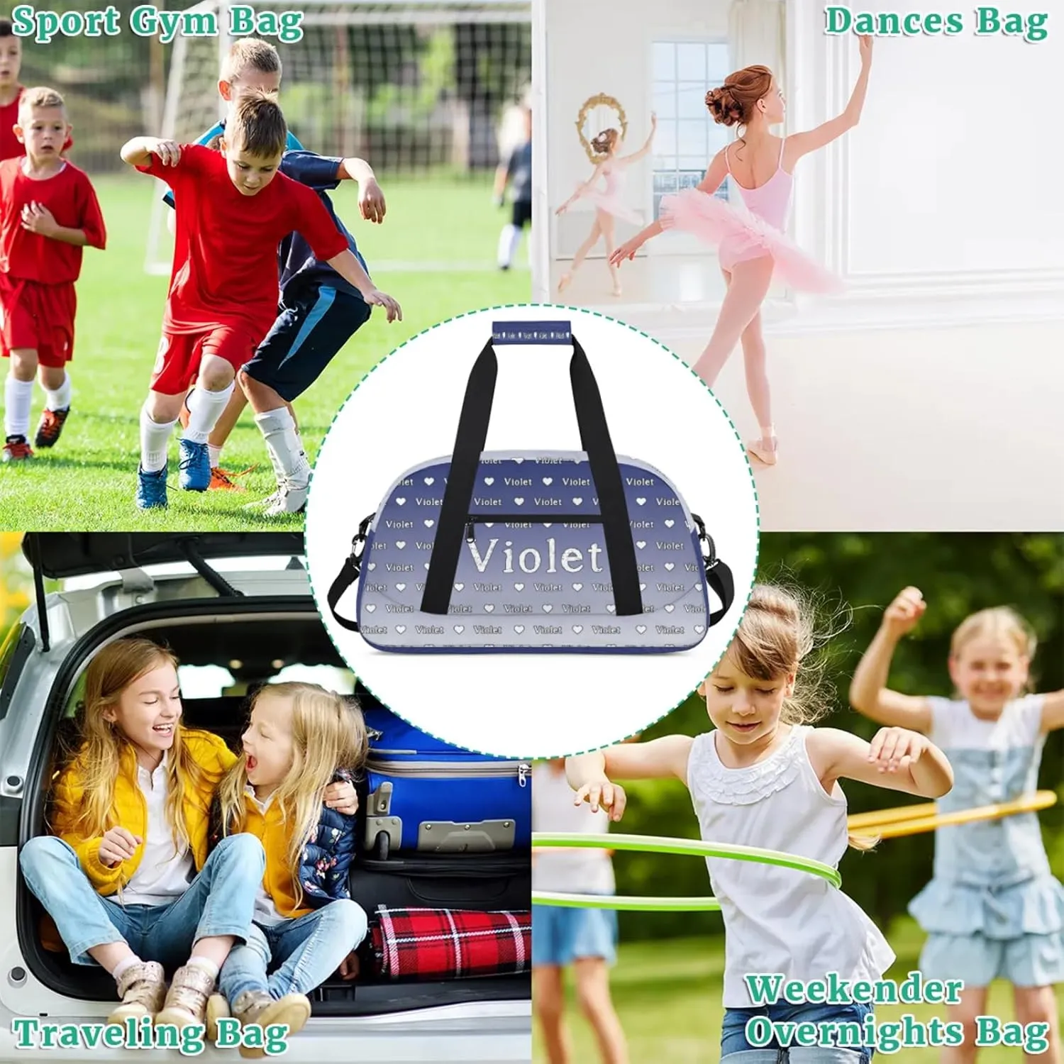 Personalized Duffel Bag Custom Sport Gym Travel Bags for Women Men, Customized Name Overnight Bags Weekender Bag, Cobalt Blue Gradient
