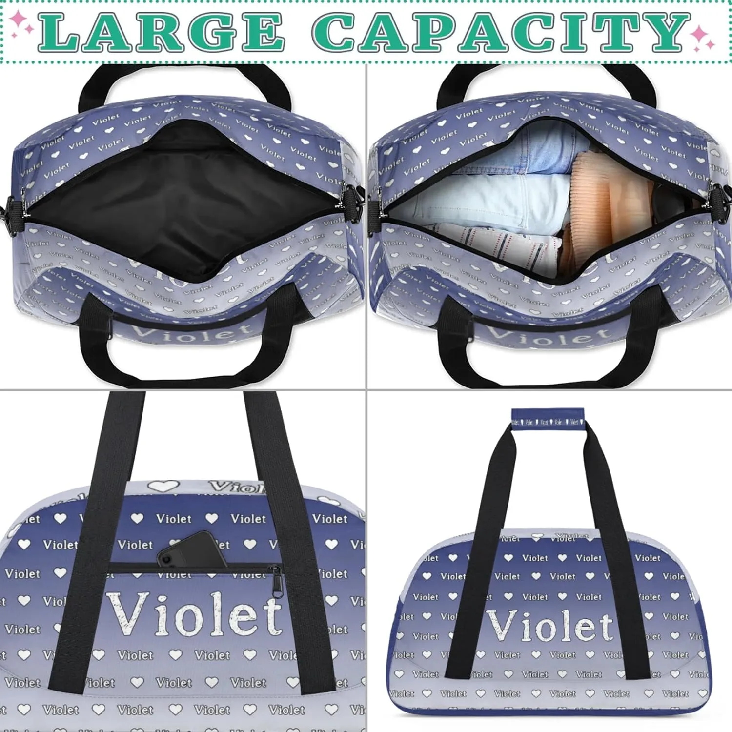 Personalized Duffel Bag Custom Sport Gym Travel Bags for Women Men, Customized Name Overnight Bags Weekender Bag, Cobalt Blue Gradient