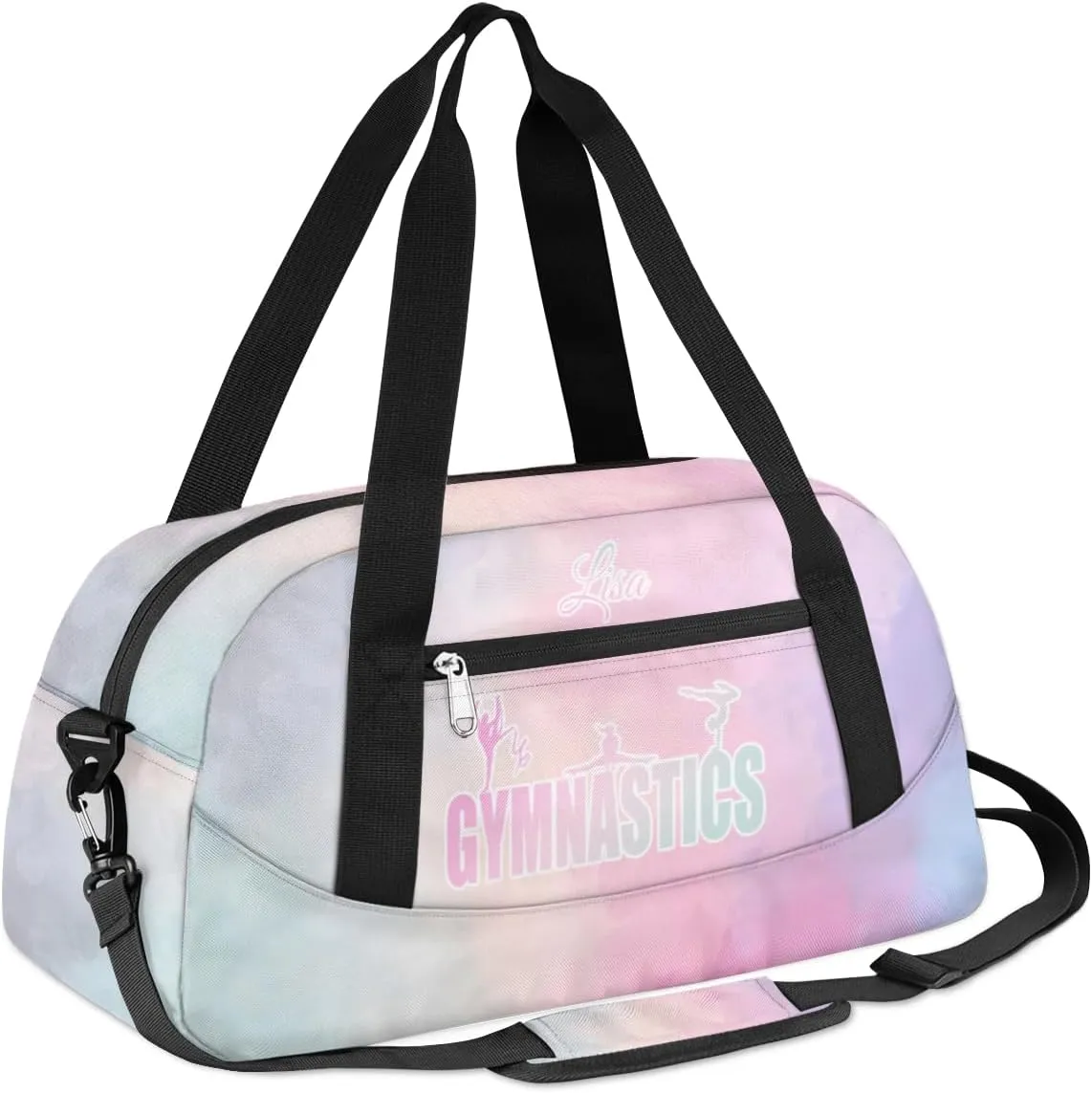 Personalized Gym Bag for Girls Teens, Custom Dance Bag Overnight Small Duffel Bag Carry On Weekend Sports Travel Bag for School Practice Gymnastics Ballet, Watercolor Gradient Pink Cyan