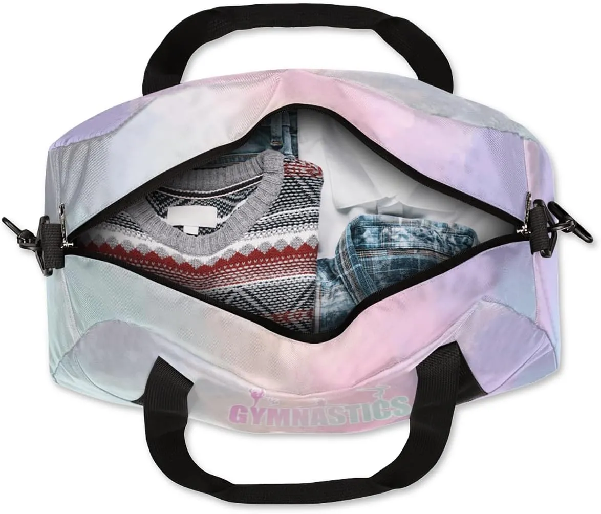 Personalized Gym Bag for Girls Teens, Custom Dance Bag Overnight Small Duffel Bag Carry On Weekend Sports Travel Bag for School Practice Gymnastics Ballet, Watercolor Gradient Pink Cyan
