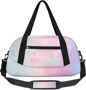Personalized Gym Bag for Girls Teens, Custom Dance Bag Overnight Small Duffel Bag Carry On Weekend Sports Travel Bag for School Practice Gymnastics Ballet, Watercolor Gradient Pink Cyan