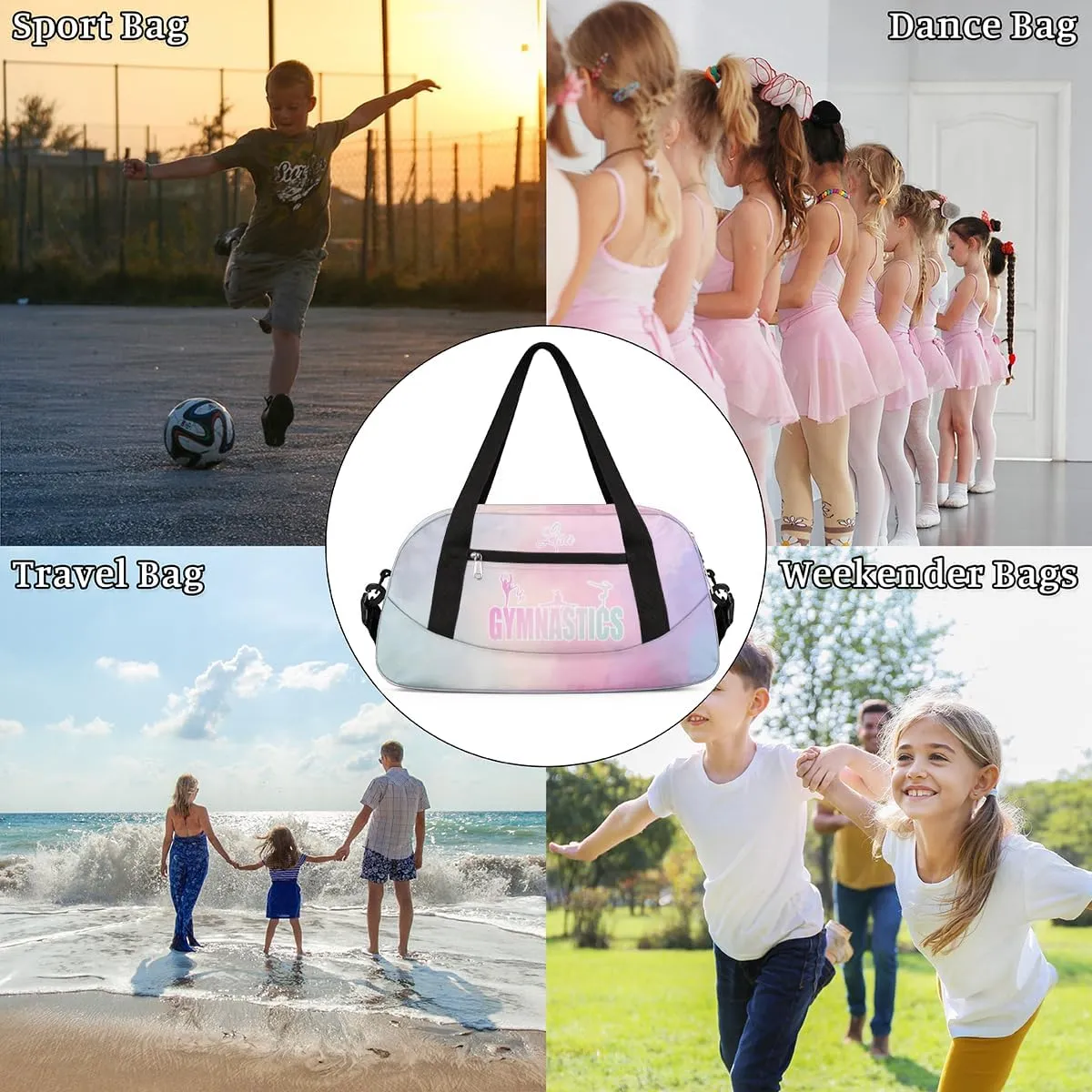 Personalized Gym Bag for Girls Teens, Custom Dance Bag Overnight Small Duffel Bag Carry On Weekend Sports Travel Bag for School Practice Gymnastics Ballet, Watercolor Gradient Pink Cyan