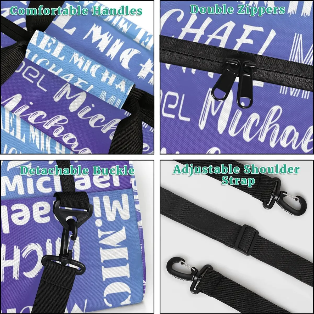 Personalized Gym Bag for Men Women, Custom Name Sports Duffel Bag, Large Capacity Weekender Overnight Travel Bags Baseball Blue Purple Gradient