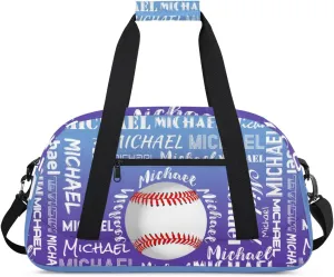 Personalized Gym Bag for Men Women, Custom Name Sports Duffel Bag, Large Capacity Weekender Overnight Travel Bags Baseball Blue Purple Gradient