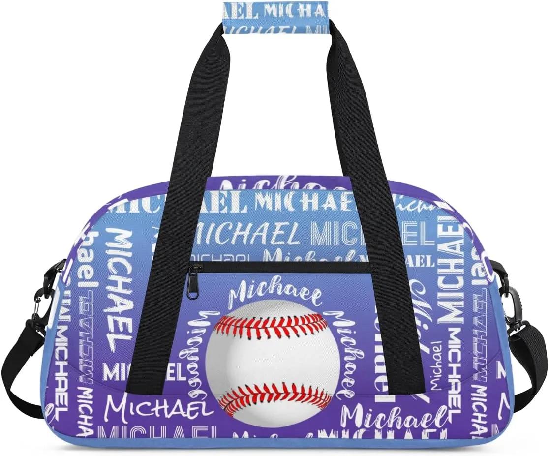Personalized Gym Bag for Men Women, Custom Name Sports Duffel Bag, Large Capacity Weekender Overnight Travel Bags Baseball Blue Purple Gradient