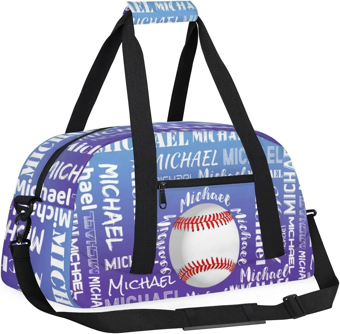 Personalized Gym Bag for Men Women, Custom Name Sports Duffel Bag, Large Capacity Weekender Overnight Travel Bags Baseball Blue Purple Gradient