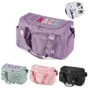 Personalized Gym Bag for Women, Travel Duffle Bag with Shoes Compartment and Wet Pocket, Chenille Letter Weekender Bags for Travel Plane Sport Gym Tote Bags, Waterproof Travel Bag, Birthday for Women