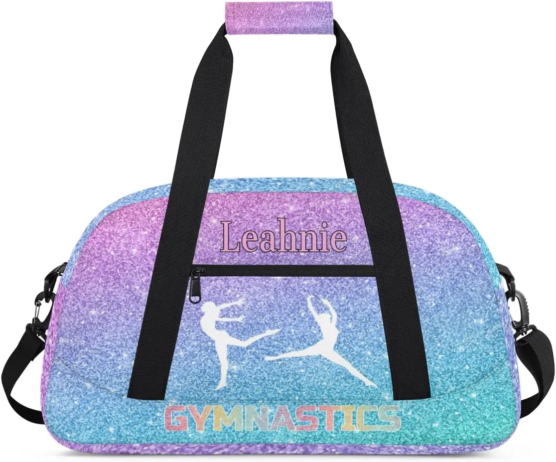 Personalized Gym Bag Girls, Custom Sport Duffel Bag Dance Bag Weekender Bags Travel Duffel Bag GYMNASTICS, Gradient Blue Purple Glittering