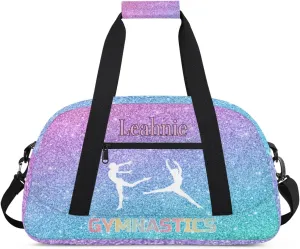 Personalized Gym Bag Girls, Custom Sport Duffel Bag Dance Bag Weekender Bags Travel Duffel Bag GYMNASTICS, Gradient Blue Purple Glittering