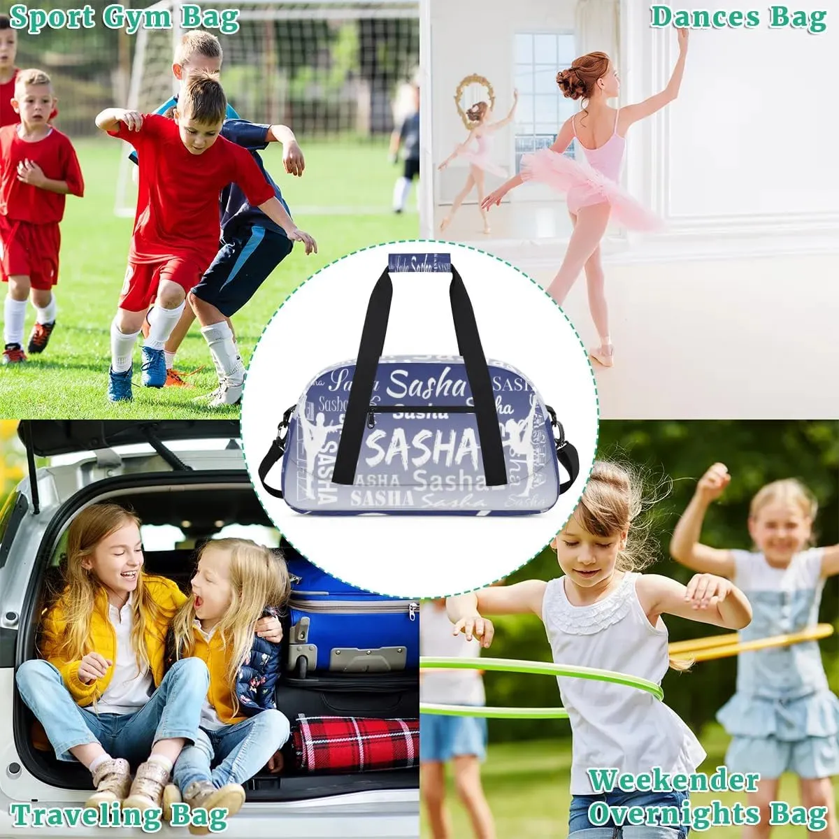 Personalized Gymnastics Bags Name, Custom Dance Duffel Bag Cheer Bags, Custom Sport Duffel Gym Bag Travel Weekender Bags Cobalt Blue Gradient
