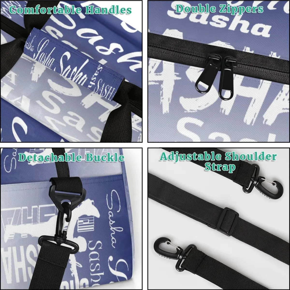 Personalized Gymnastics Bags Name, Custom Dance Duffel Bag Cheer Bags, Custom Sport Duffel Gym Bag Travel Weekender Bags Cobalt Blue Gradient