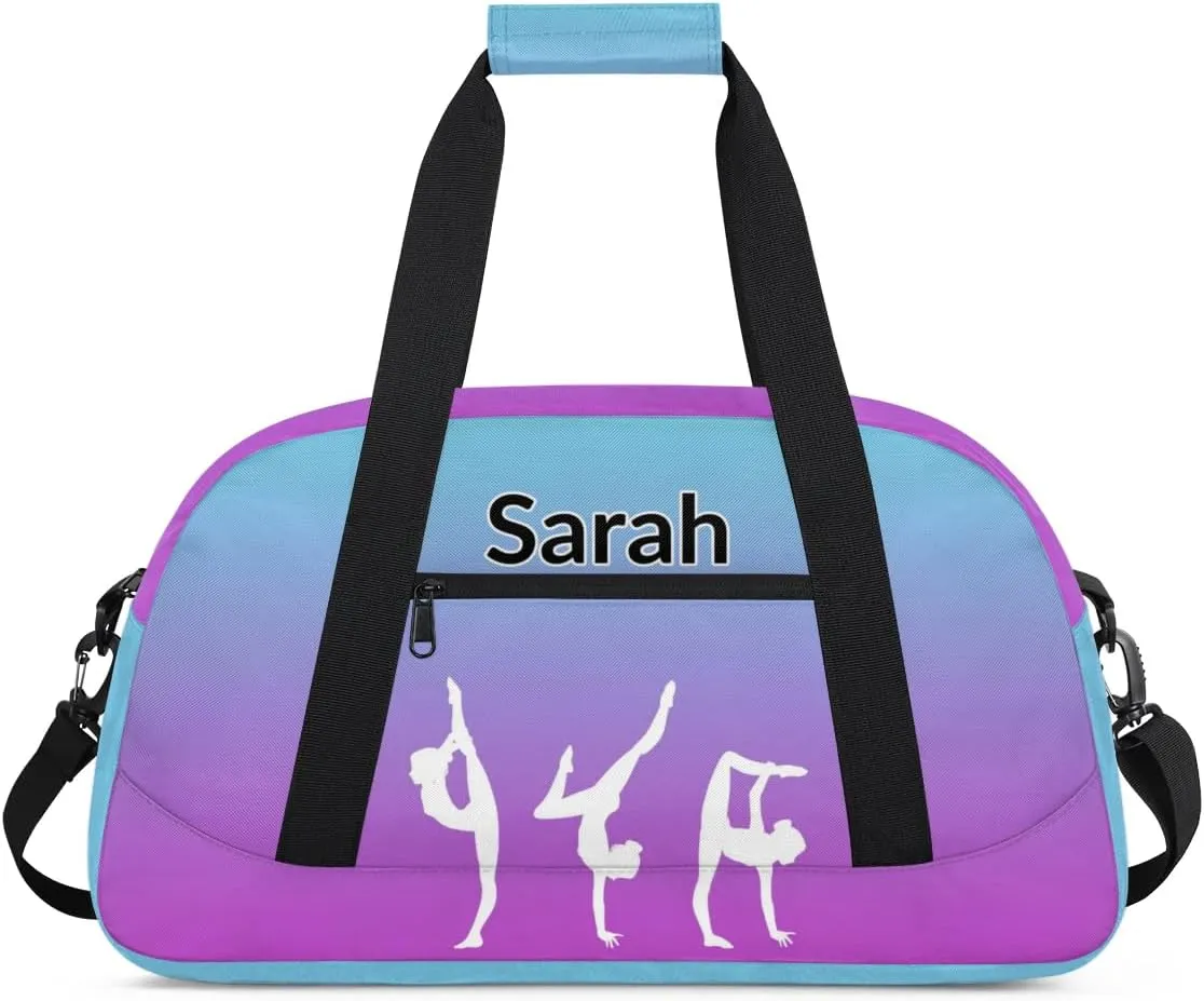Personalized Gymnastics Dance Bag Gym Bag, Custom Sports Duffel Bags Weekender Bags Travel Duffel Bag Custom Neme Gymnastics Ballet Bag, Blue Purple Gradient
