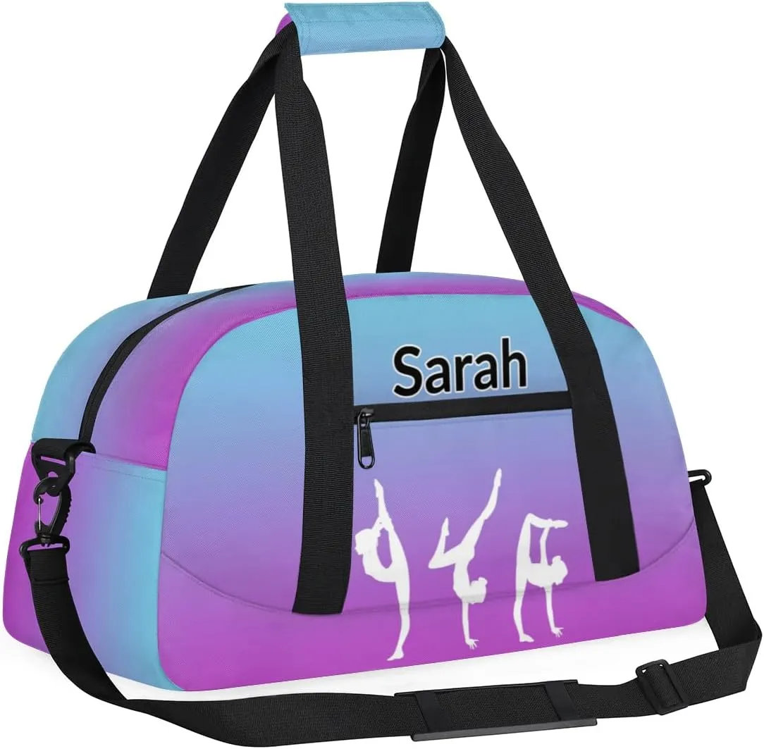 Personalized Gymnastics Dance Bag Gym Bag, Custom Sports Duffel Bags Weekender Bags Travel Duffel Bag Custom Neme Gymnastics Ballet Bag, Blue Purple Gradient