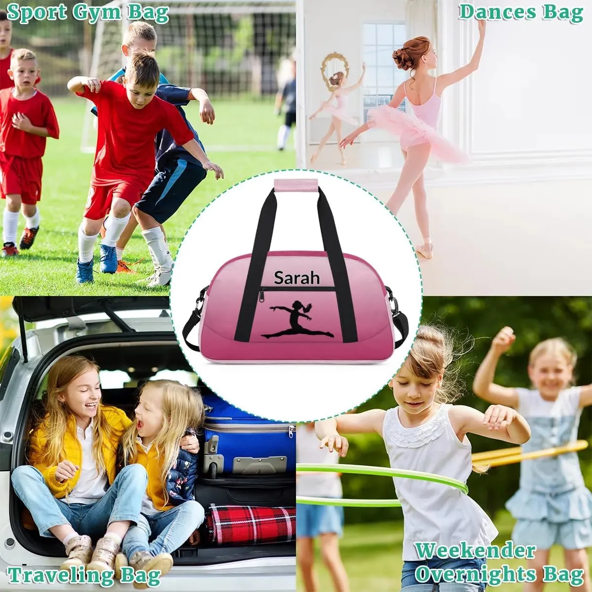 Personalized Gymnastics Dance Bag Gym Bag, Custom Sports Duffel Bags Weekender Bags Travel Duffel Bag Custom Neme Gymnastics Ballet Bag, Dark Pink Gradient