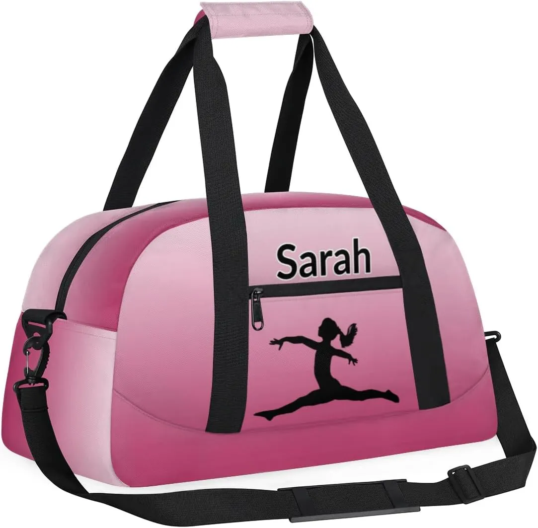 Personalized Gymnastics Dance Bag Gym Bag, Custom Sports Duffel Bags Weekender Bags Travel Duffel Bag Custom Neme Gymnastics Ballet Bag, Dark Pink Gradient