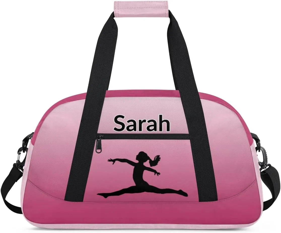 Personalized Gymnastics Dance Bag Gym Bag, Custom Sports Duffel Bags Weekender Bags Travel Duffel Bag Custom Neme Gymnastics Ballet Bag, Dark Pink Gradient