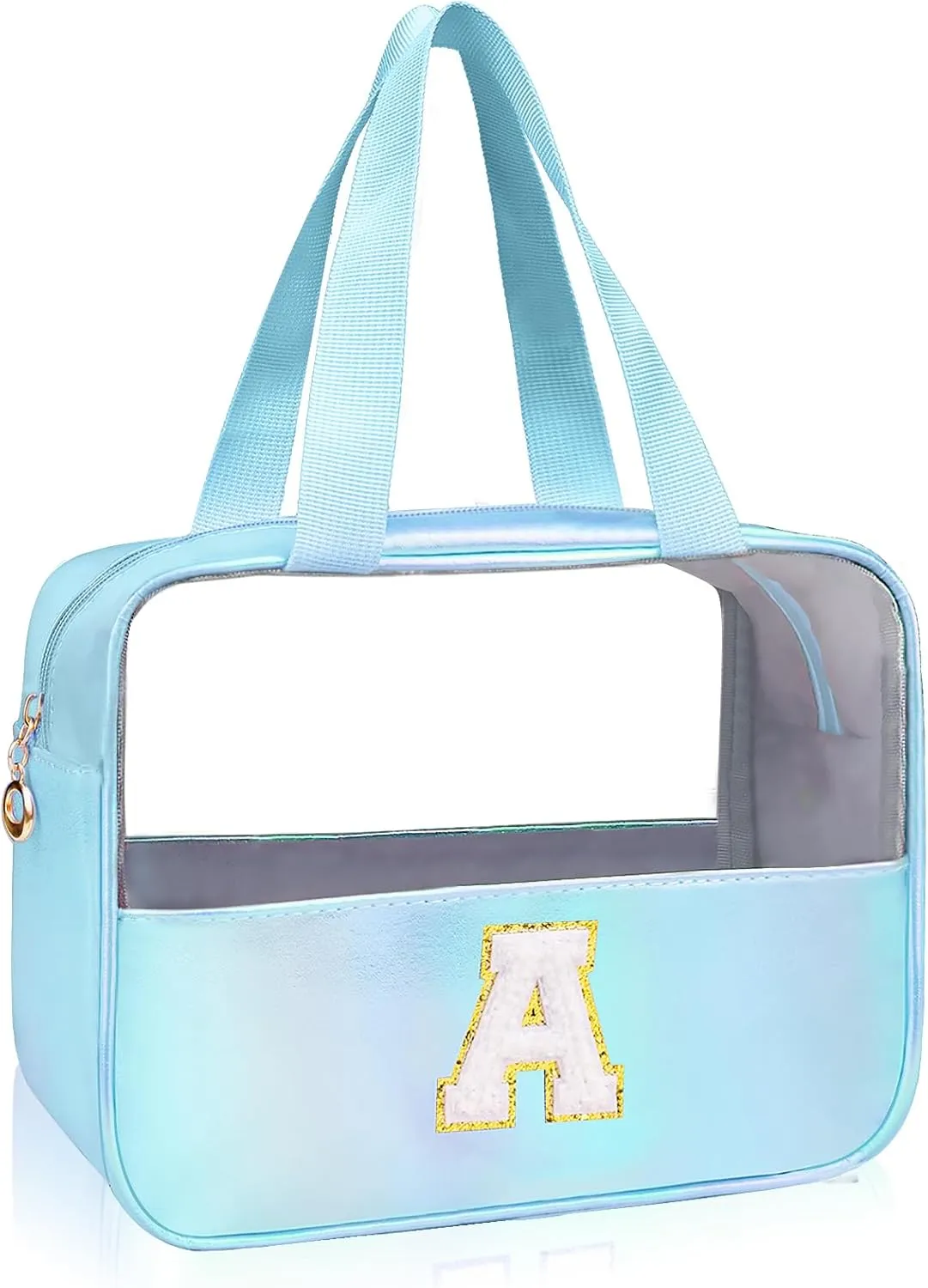 Personalized Initial Clear Makeup Bag Blue Cosmetic Bag Set Large Travel Toiletry Bag, Cute Clear Make Up Bags Organizer Bag for Girlfriend Teacher Gifts Teen Girl Gifts Trendy Stuff A (Blue)