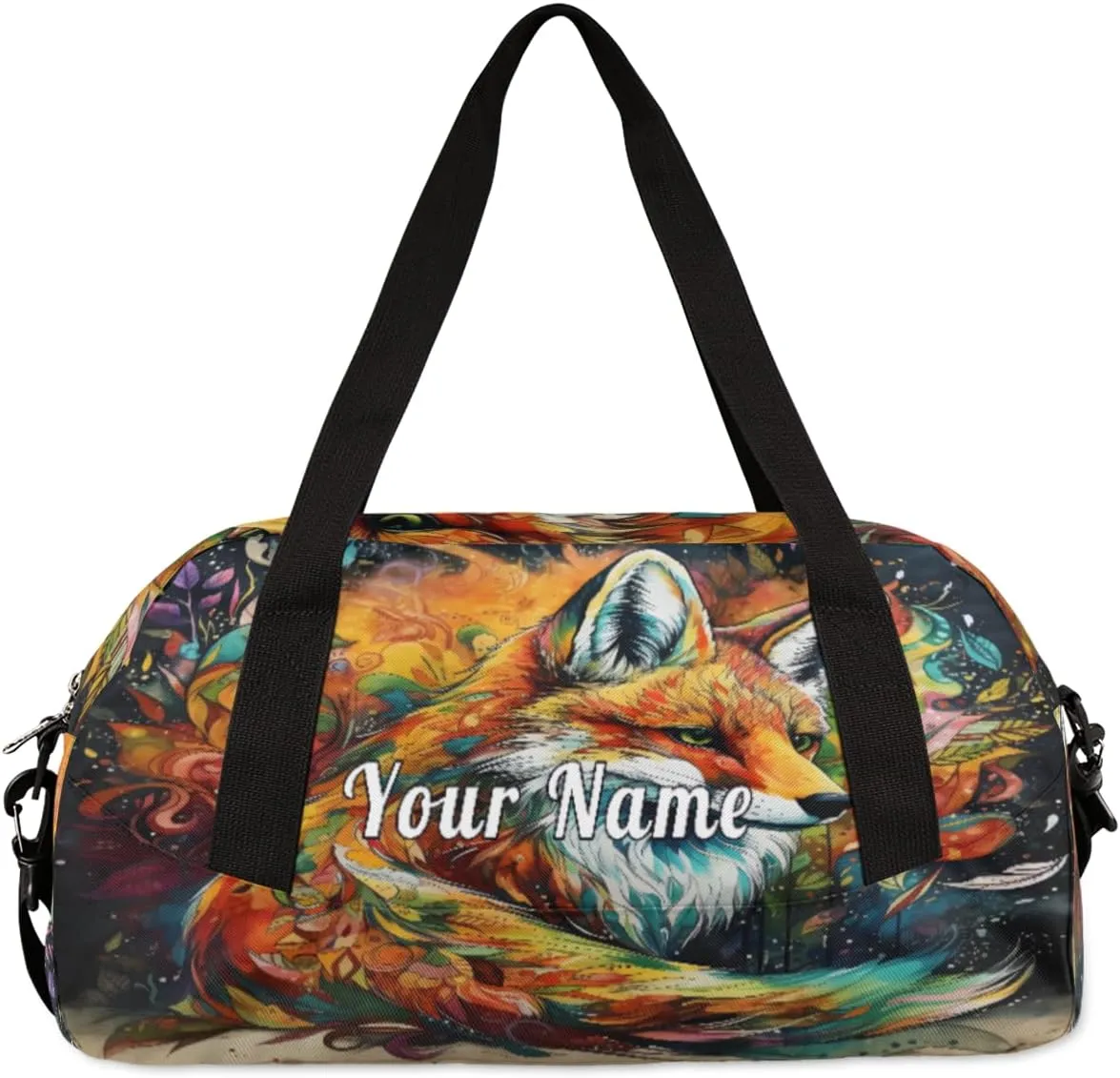 Personalized Kids Duffel Bag Art Watercolor Fox,Custom Sport Gym Bag for Boys Girls,WWeekender Overnight Bags Travel Duffel Bag,Customized Kids Gift