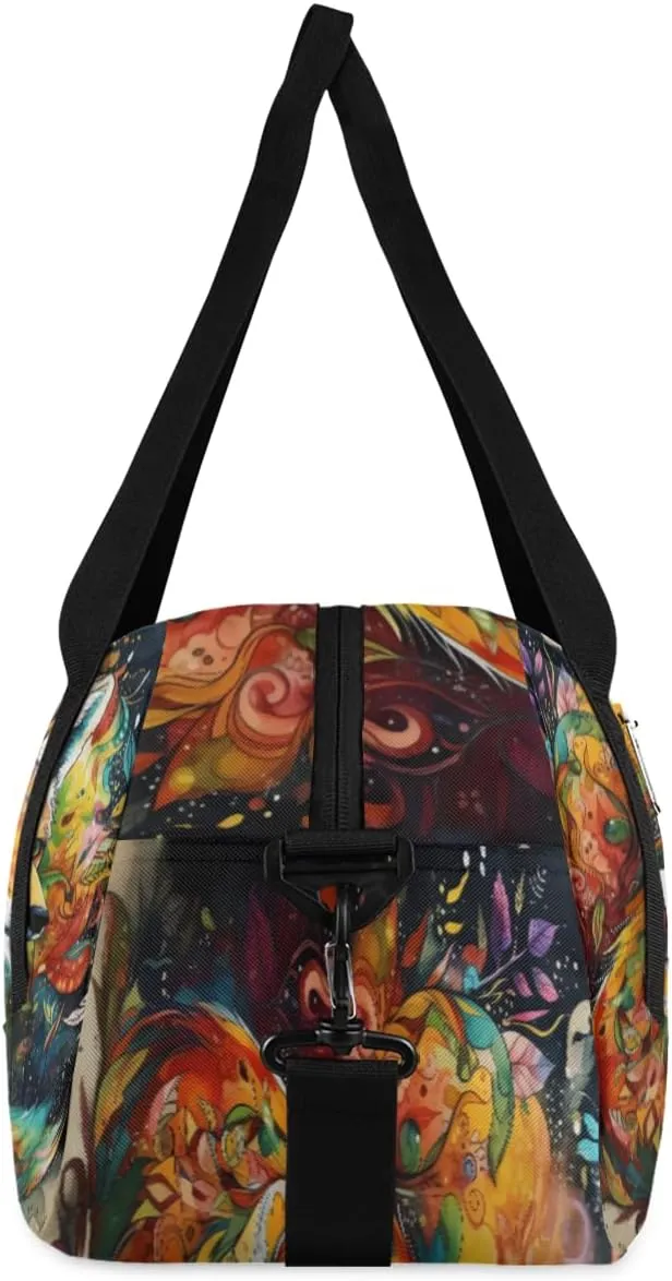 Personalized Kids Duffel Bag Art Watercolor Fox,Custom Sport Gym Bag for Boys Girls,WWeekender Overnight Bags Travel Duffel Bag,Customized Kids Gift