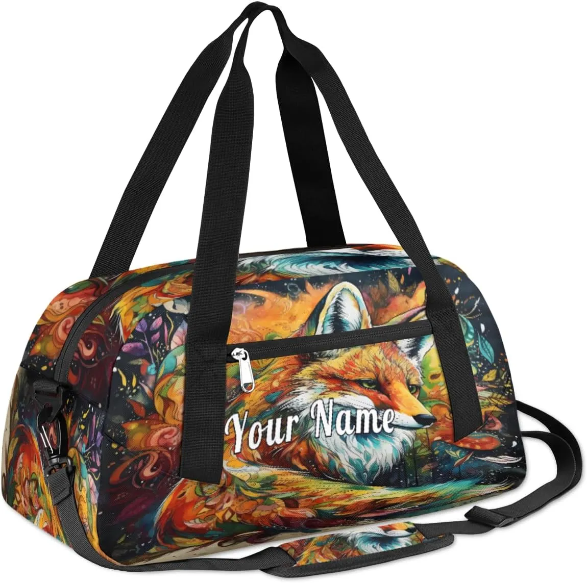 Personalized Kids Duffel Bag Art Watercolor Fox,Custom Sport Gym Bag for Boys Girls,WWeekender Overnight Bags Travel Duffel Bag,Customized Kids Gift